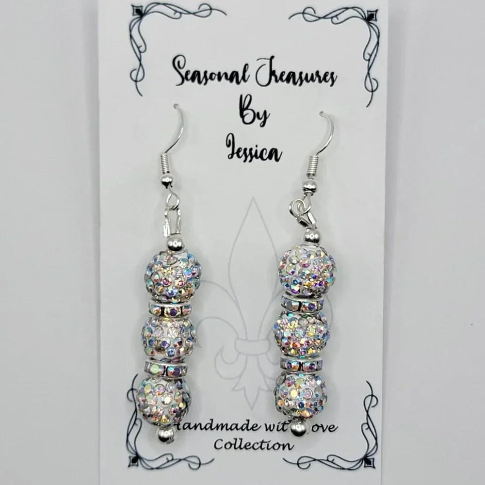 Handmade Clear Rhinestone Dangle Earrings - Picture 3 of 3